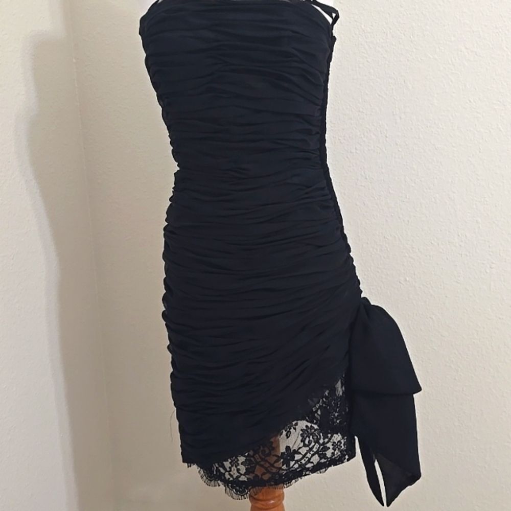 Victor Costa, Vintage 80s Designer Strapless Prom Dress Black 6